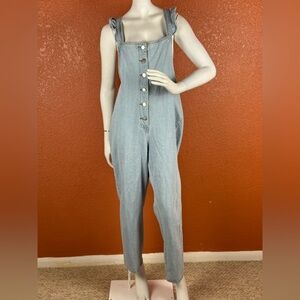 Polagram Light Blue Denim Jumpsuit with Button Front Size Medium. B35